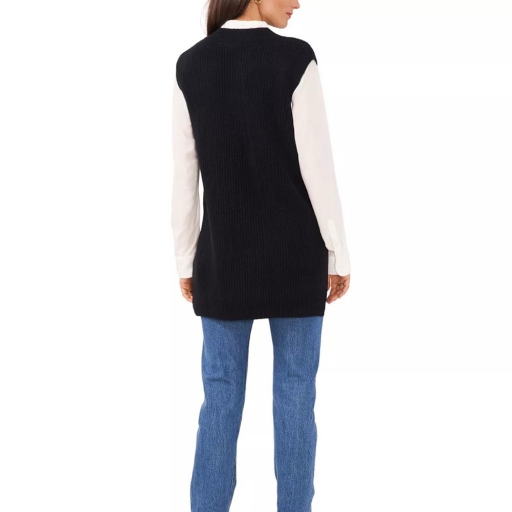 NWT - Vince Camuto Black Shaker Sweater Vest With High-Low Hem-Line - Picture 3 of 13